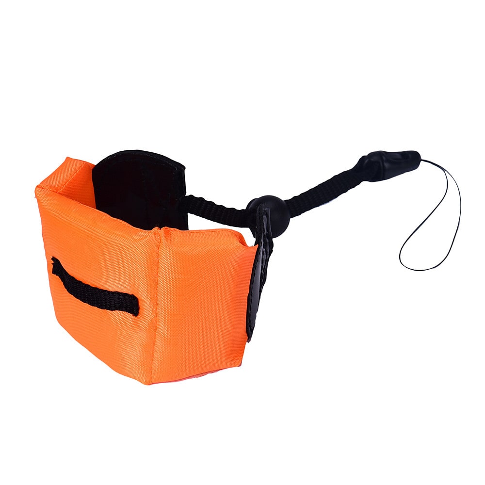 Oranžový plovák na zápěstí s poutkem pro akční kamery