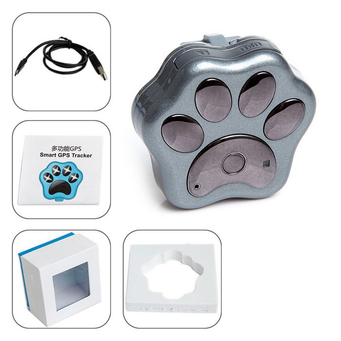 GPS Tracker lokátor RF-V30 GSM/GPRS/GPS pro kočky a psy - stříbrný